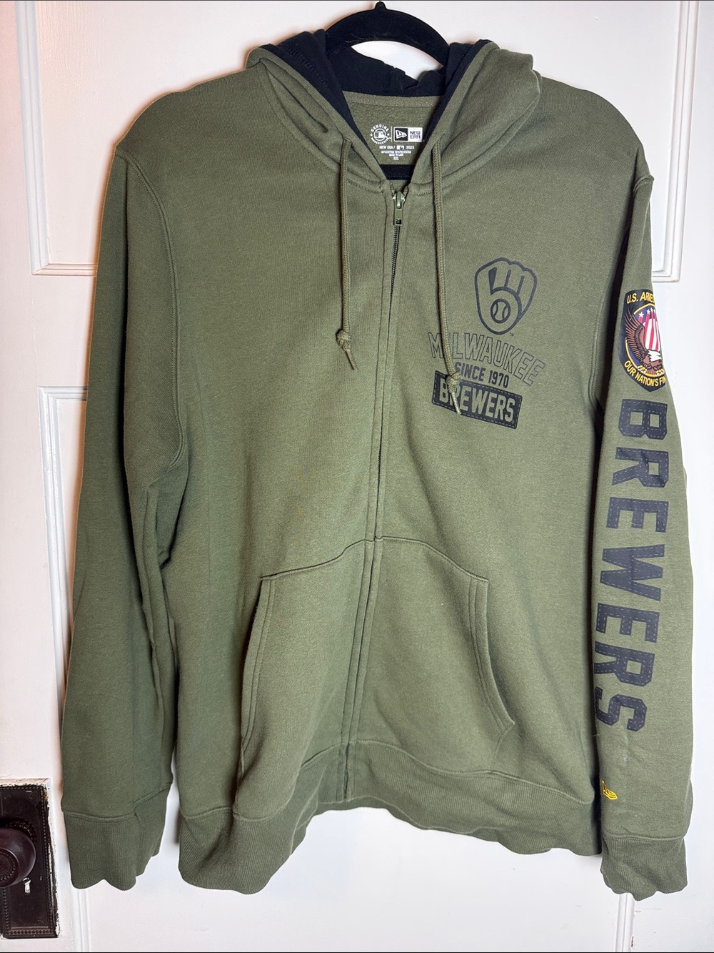 Milwaukee Brewers Olive Green Zip-Up Hoodie Sweatshirt